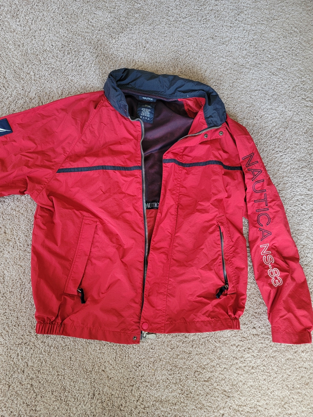 Nautica Red Men's Zip Windbreaker with Navy Trim